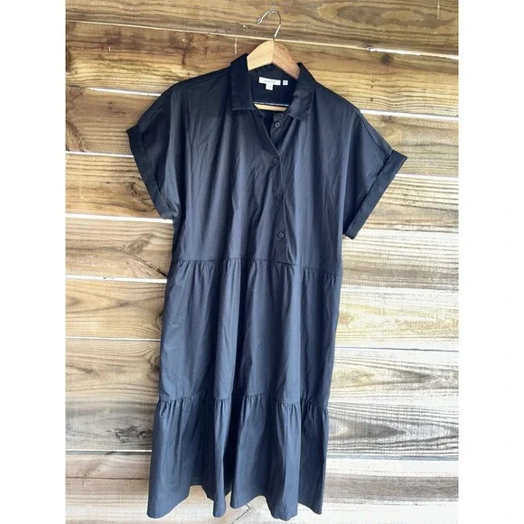 Chicos Poplin Diagonal Button Front Dress Sz 8 Black Size 2.5 EXCELLENT!! - Picture 3 of 7